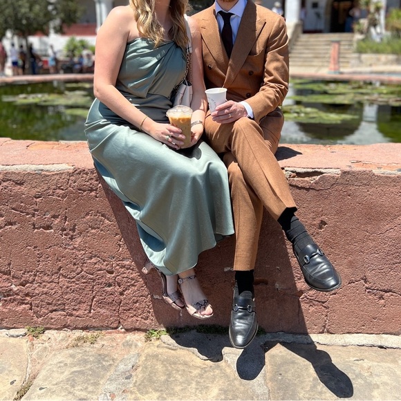 Significant Other Nordstrom size 8 dress satin green asymmetrical one strap - Picture 6 of 7